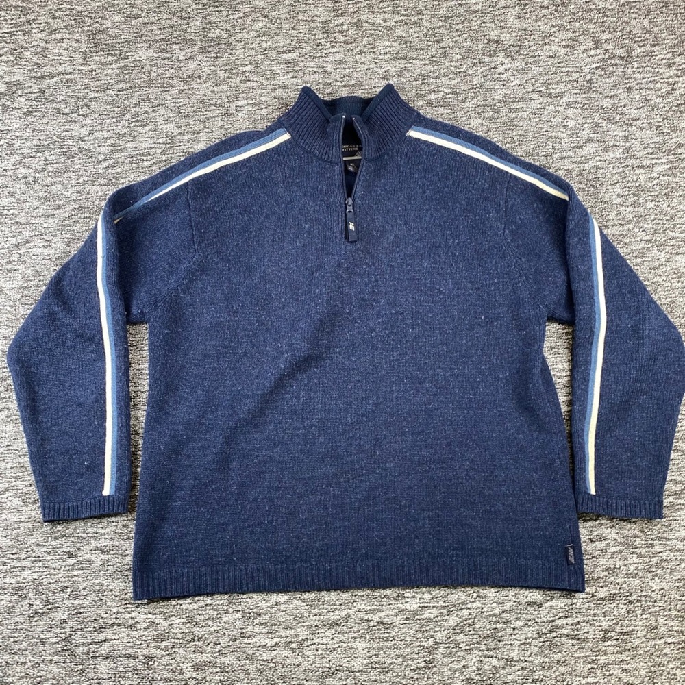 Vintage American Eagle AE77 Sweater Mens XL Blue Lambswool Quarter Zip Striped